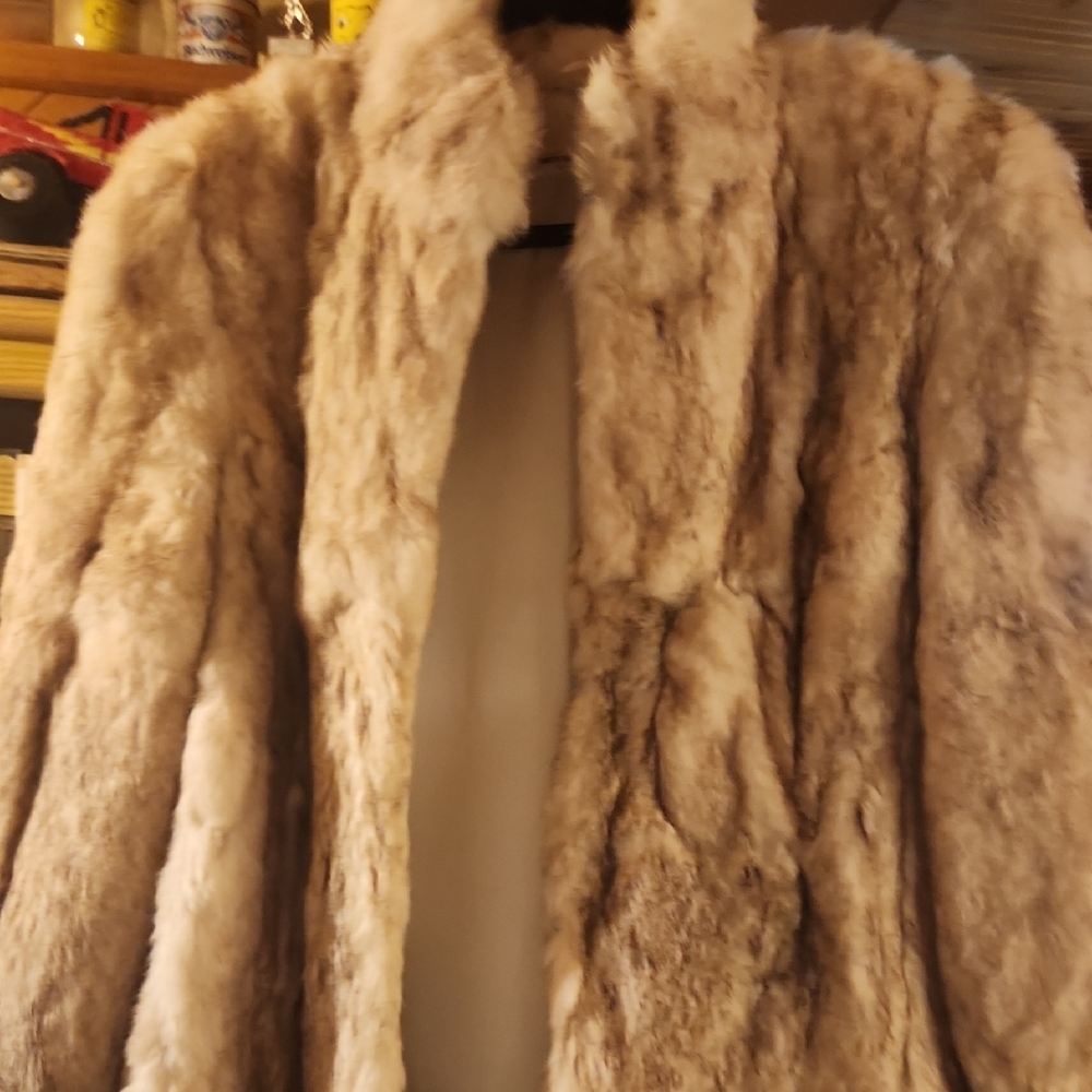 Cream Multi Colored Rabbit Fur Coat - Picture 2 of 12